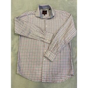 Tattersall London Shirt Mens 16 34/35 Purple Pink Plaid Long Sleeve Oxford Dress